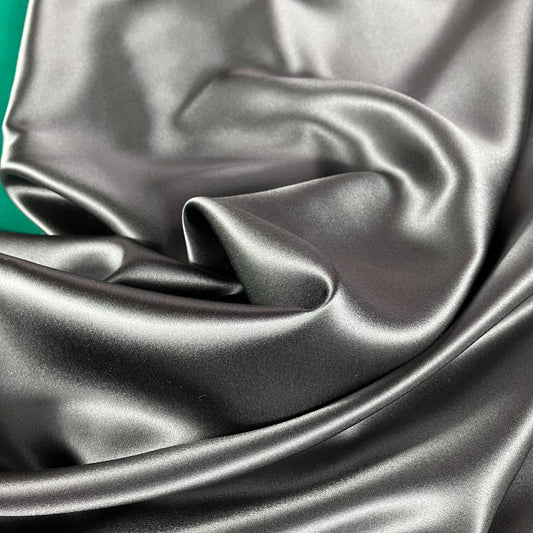 22 Momme Charcoal Silk Satin Crepe 114cm Width